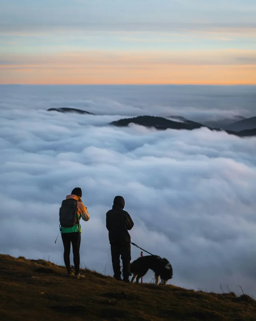 Puy de Dôme widoki na chmury wyprawa z psem